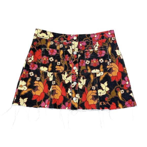 URBAN OUTFITTERS Retro Mini Skirt Floral Tapestry Print Corduroy Button Up Sz SP - Picture 2 of 8